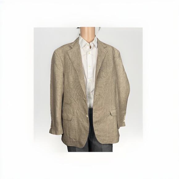 Brunello Cucinelli Beige Brown Houndstooth 100% Linen Sport Jacket 56 IT/ 46/ US